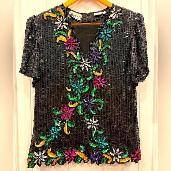 Sweelo Tops - Vintage Sweelo Silk and sequin top size Medium